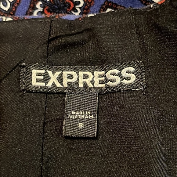 Express Blue with Red/White Geometric Print Lined Pencil Skirt Size 8 - Picture 11 of 13